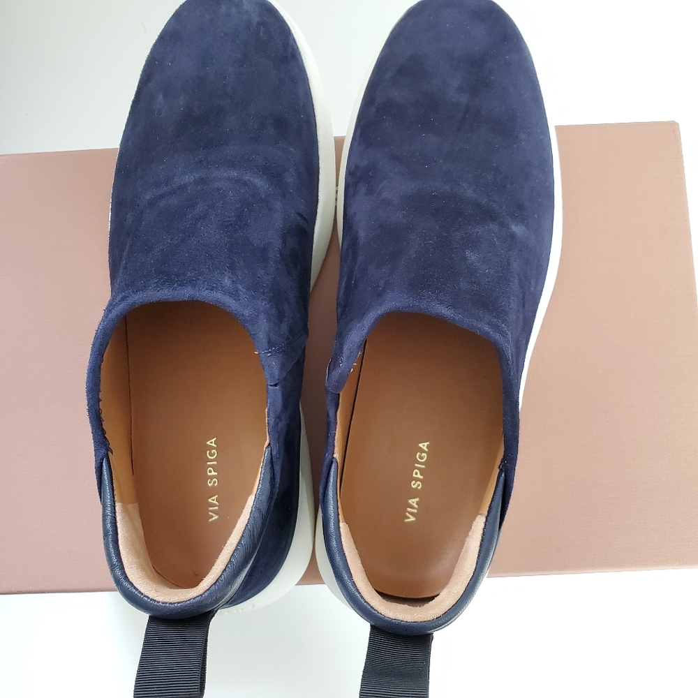 NWT VIA SPIGA Laverno Blue Slip-On Suede Sneakers - Picture 11 of 11